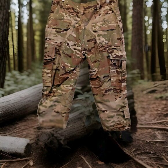 Army Combat Uniform Button Fly Mens Medium Regular Camo Cargo 31 -35 Waist Pants - Picture 2 of 8